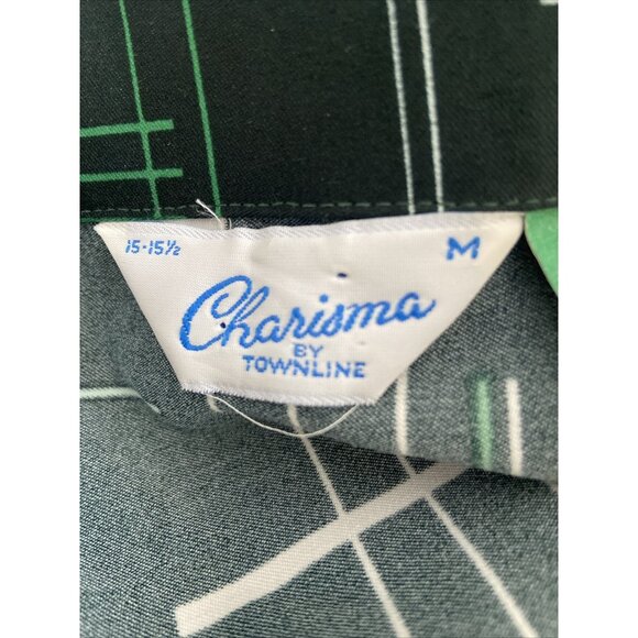 Vintage Charisma Townline 70s Disco Men M Green Groovy Button Shirt - Picture 3 of 7